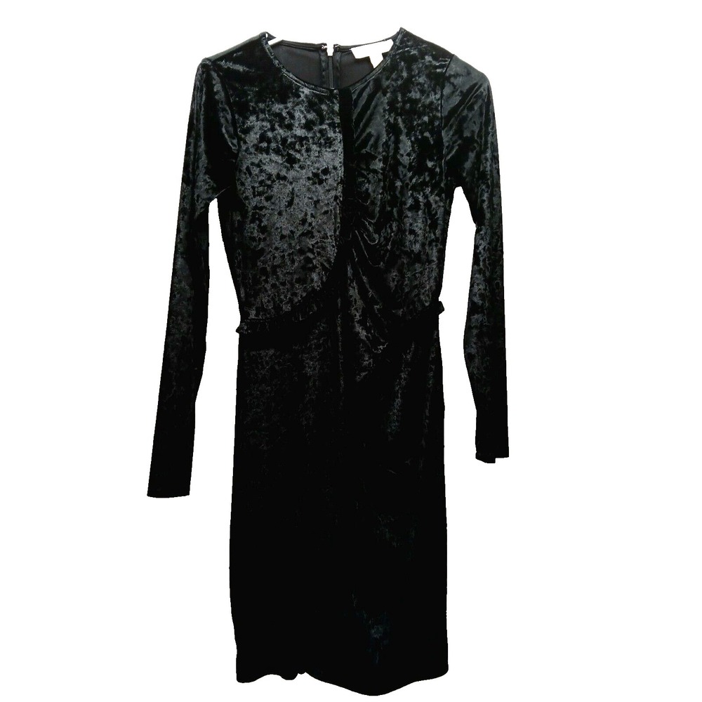 Michael Kors Bodycon Cocktail Dress Women's XS Black Crushed Velvet Stretch EUC